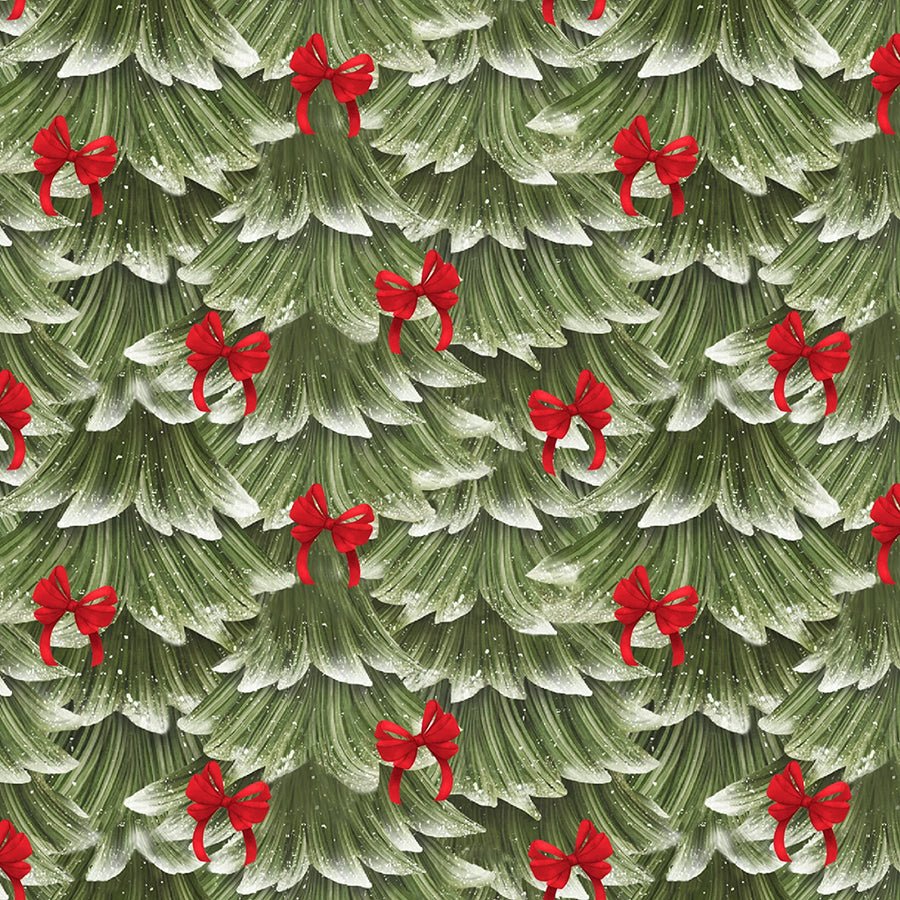 3 Wishes Very Merry Gingerbread Sweet Pine & Bows Green 1 Yard Cut - 3 Wishes Fabric from Fort Worth Fabric Studio
