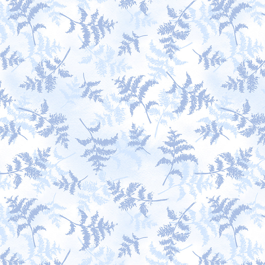 Wilmington Dreaming in Blue Fern Toss White 1 Yard Cut