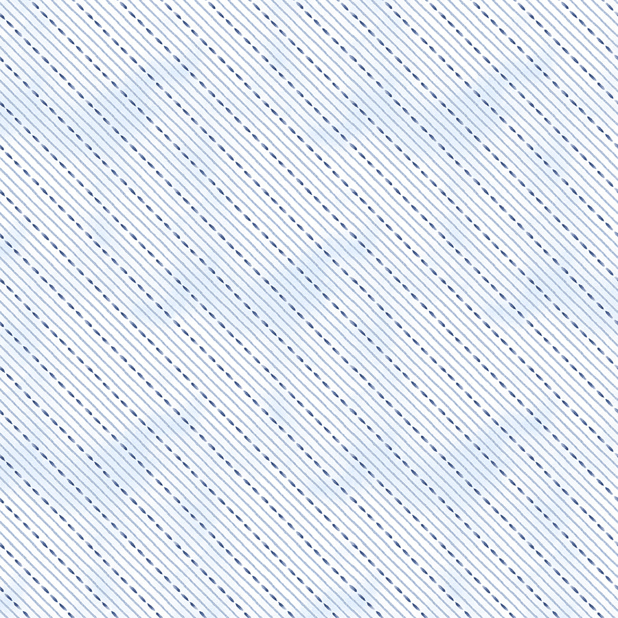 Dreaming in Blue Dashed Stripes White