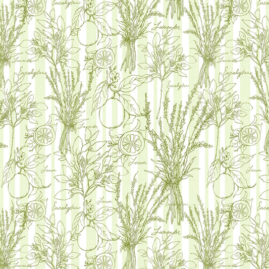 Wilmington Lavender Lemonade Toile Stripe Lime 1 Yard Cut