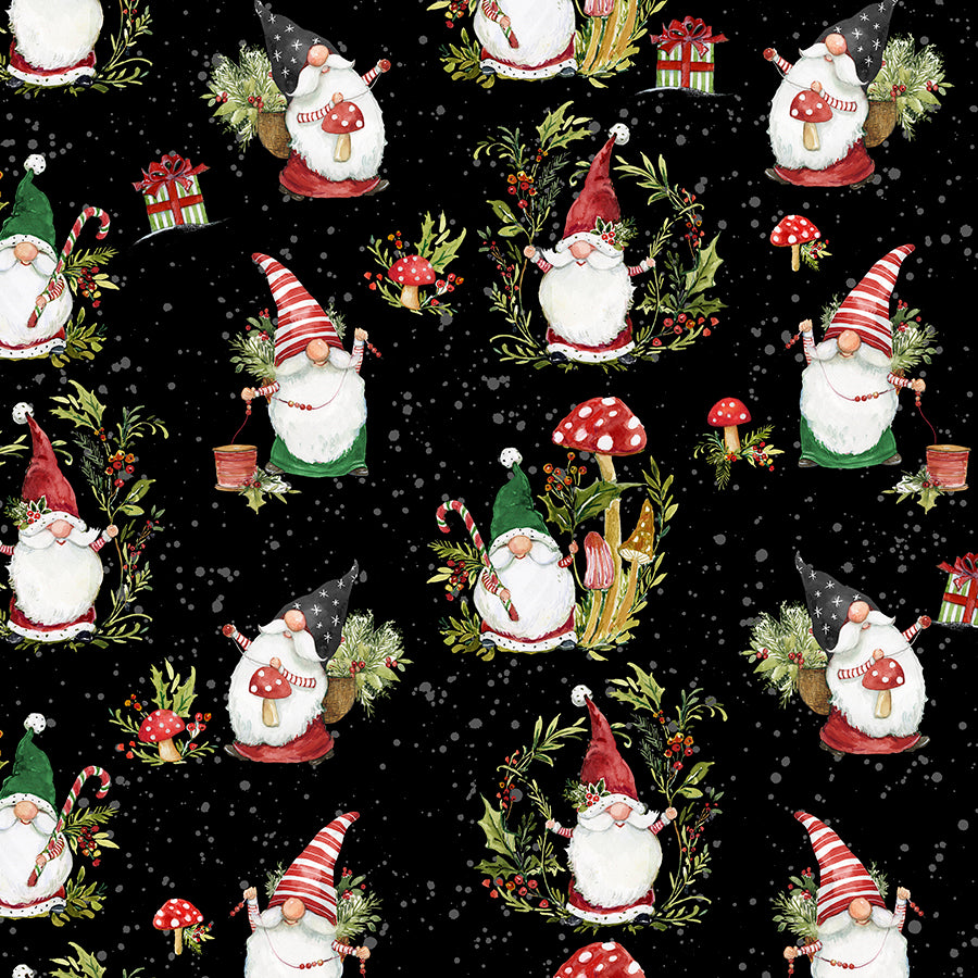 Merry Gnome-ments Gnomes All Over Black