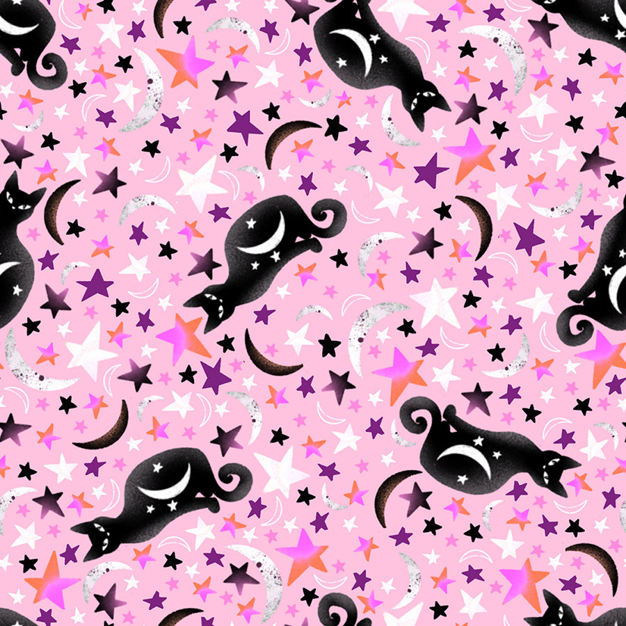 Ghostly Greetings Cats with Stars & Moon Pink