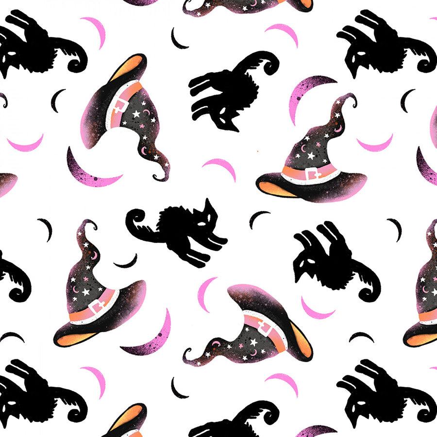 Ghostly Greetings Witch Hats & Cats White