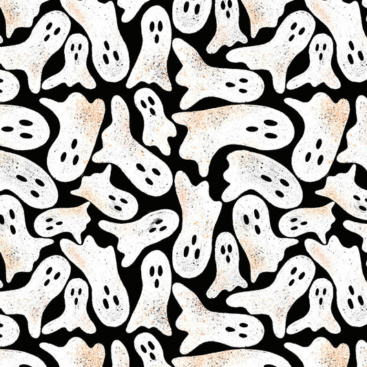 Blank Ghostly Greetings Ghosts Black 1 Yard Cut