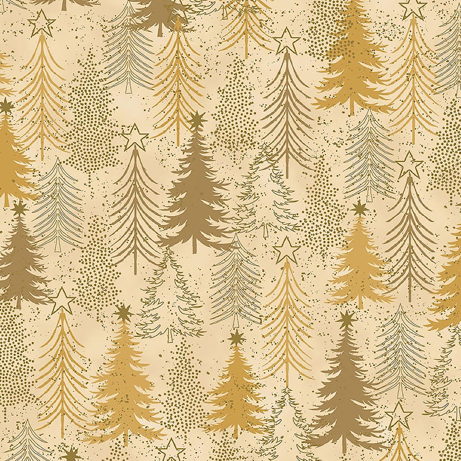 Snow Crystals Trees Beige/Gold Metallic