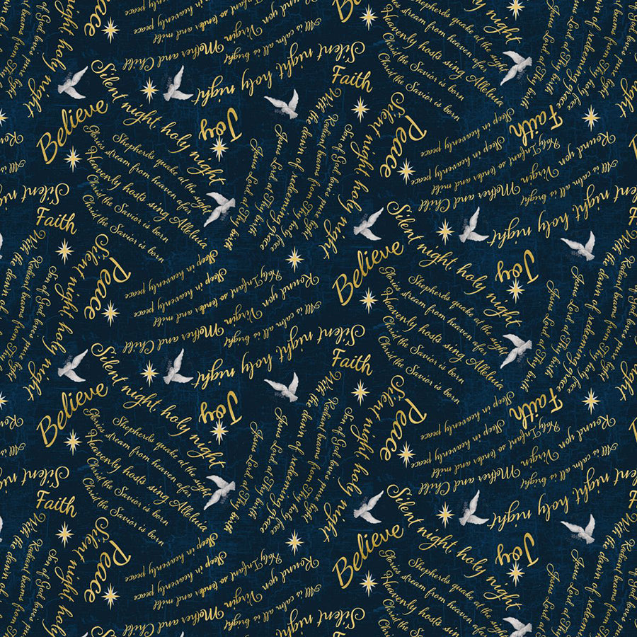 Silent Night Words Texture Navy