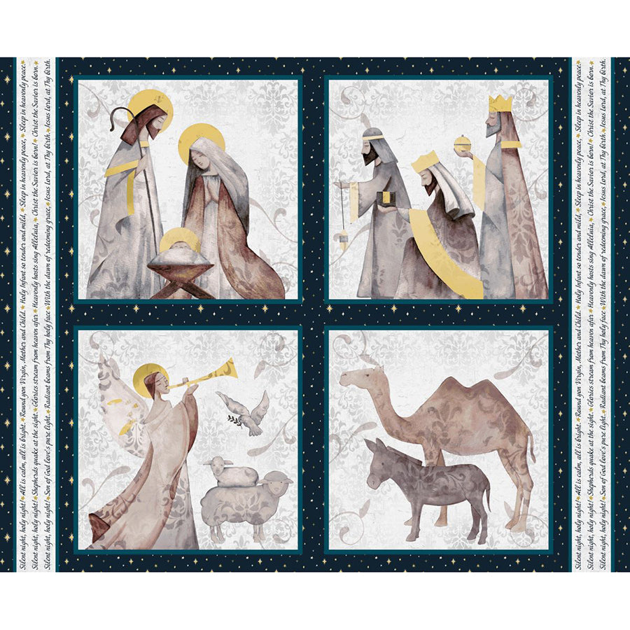 Silent Night 36" Pillow Blocks Panel Navy