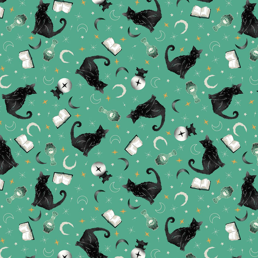 Witchy Wicked Black Cats Turquoise