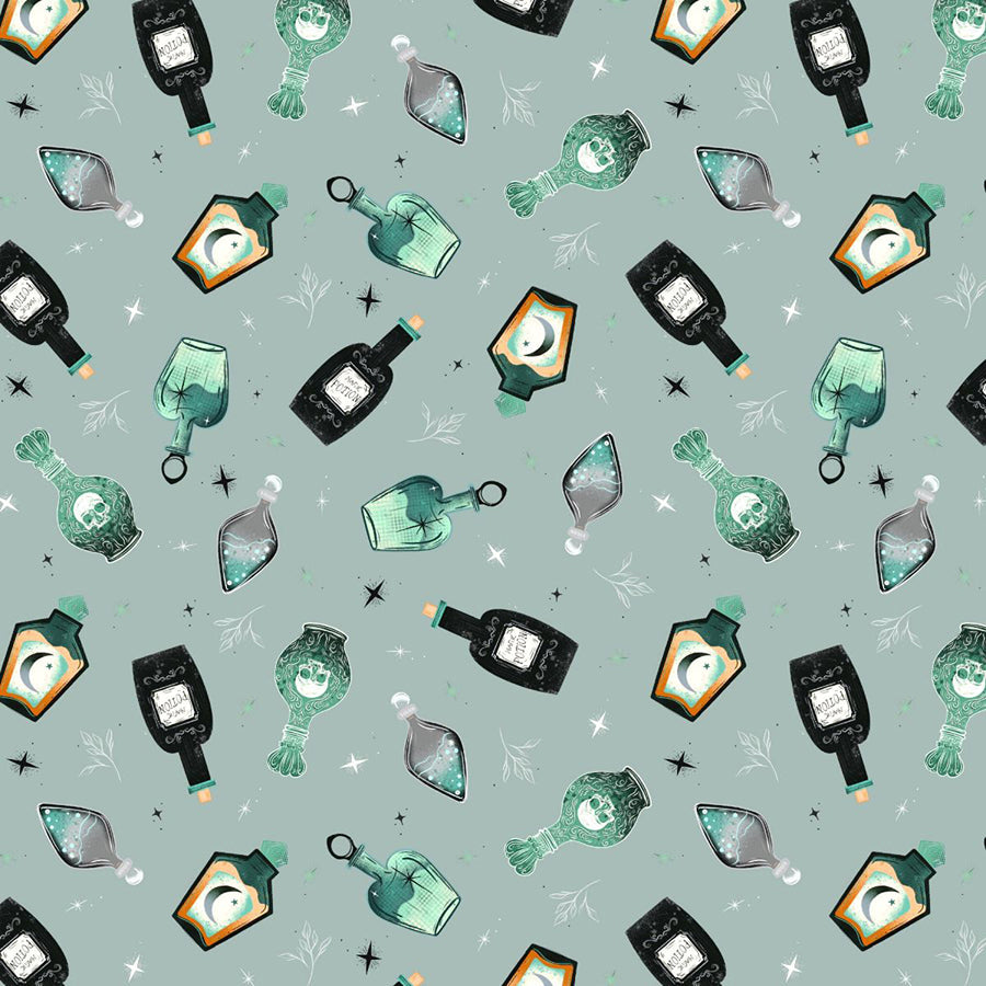 Witchy Wicked Potion Bottles Dusty Blue