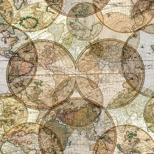 108" Quilt Backs Seven Seas World Globes Multi from Windham 3 YARD CUT