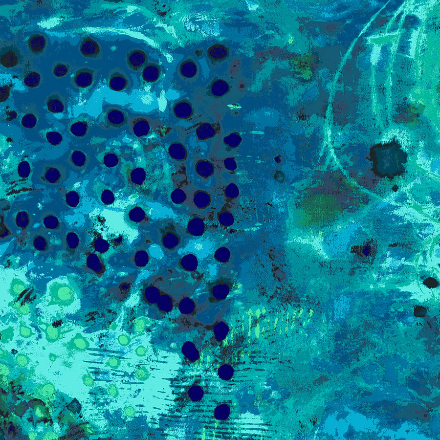 108" Wide Quilt Backing Spotted Graffiti Blue Hour