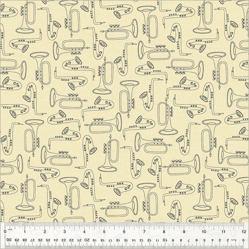 Windham Feeling Jazzy Duet Ivory Black 1 Yard Cut