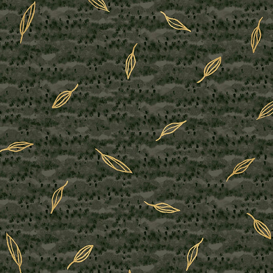 Windham Flora & Form Sprig Phthalo Green Metallic 1 Yard Cut
