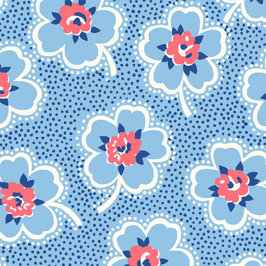 Windham Merry Go Round Dotted Florals Blue 1 Yard Cut