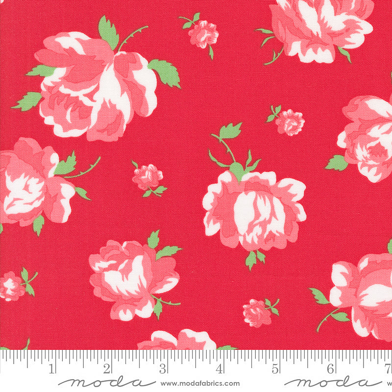 Moda Summertime Rosie Florals Red 1 Yard Cut