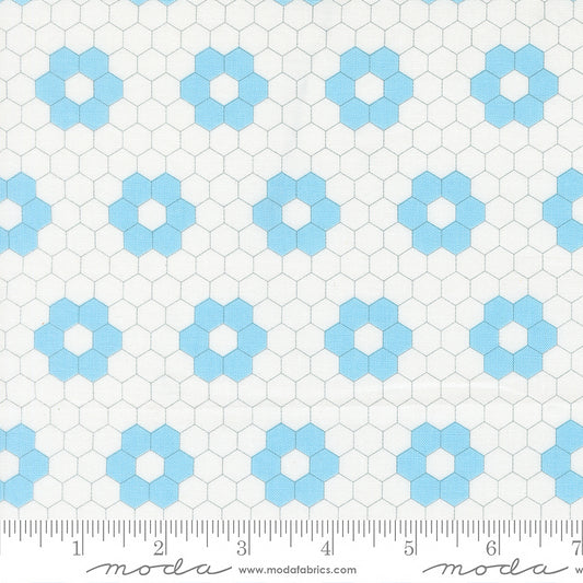Moda A Cat Named Stitch Quilted Hexagons Cream Sky 1 Yard Cut