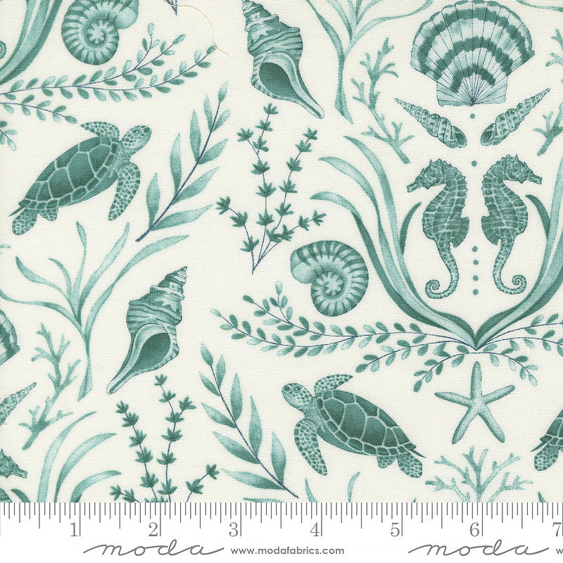 Seaside Coastal Damask Seafoam White Aqua