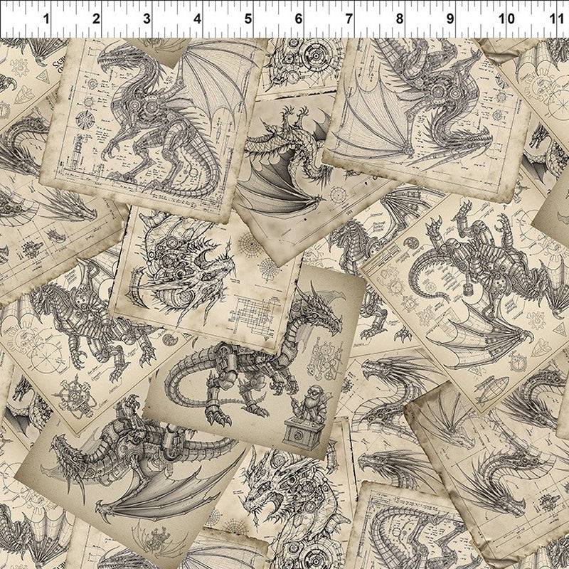 Dragons - Steampunk Dynasty Schematics Beige