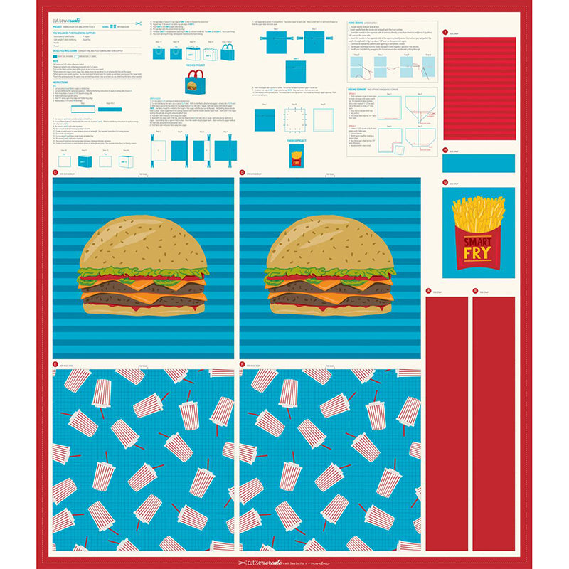 Hamburger Tote and Zipper Pouch Panel by Cut Sew Create