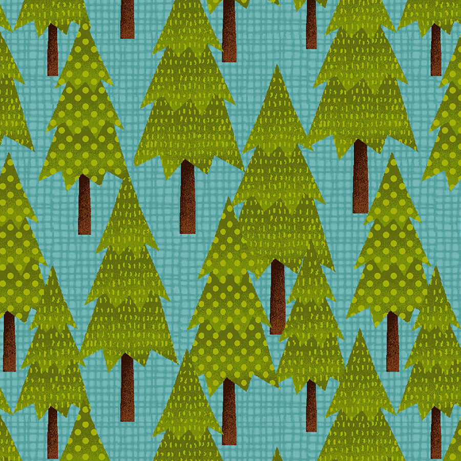 Camping Gnomes Trees Blue/Green