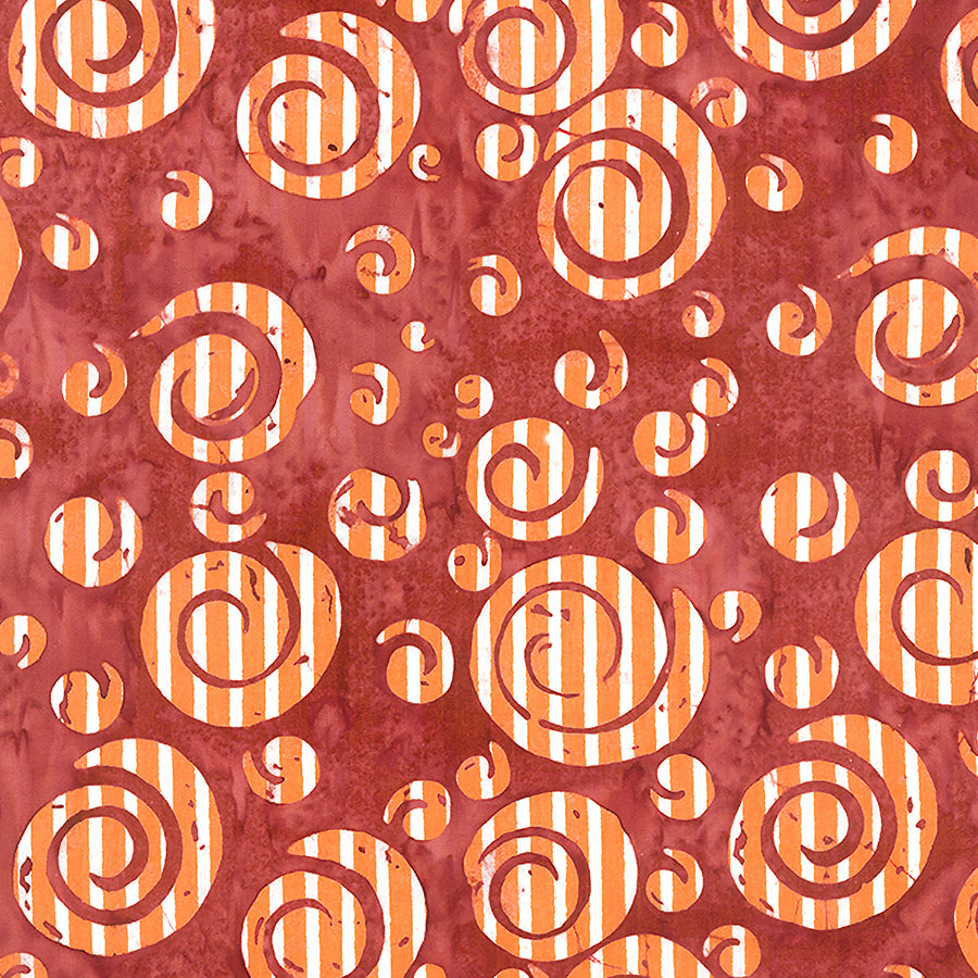 Cinnamon Tree Batiks Candy Stripe Swirl Redwood
