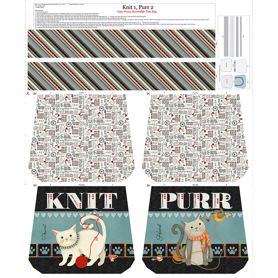 Knit 1, Purr 2 36" Bag Panel Black
