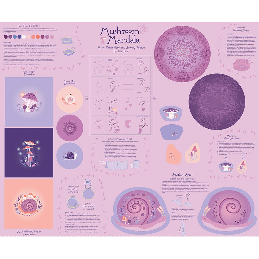 Just Make It! 36" Mushroom Mandala Panel Raspberry