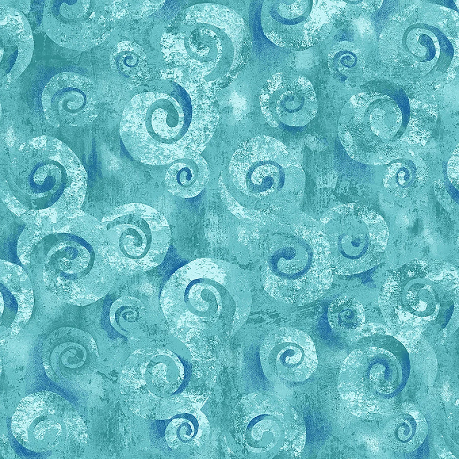118" Wide Quilt Backing Spiral Storm Swirl Texture Aqua