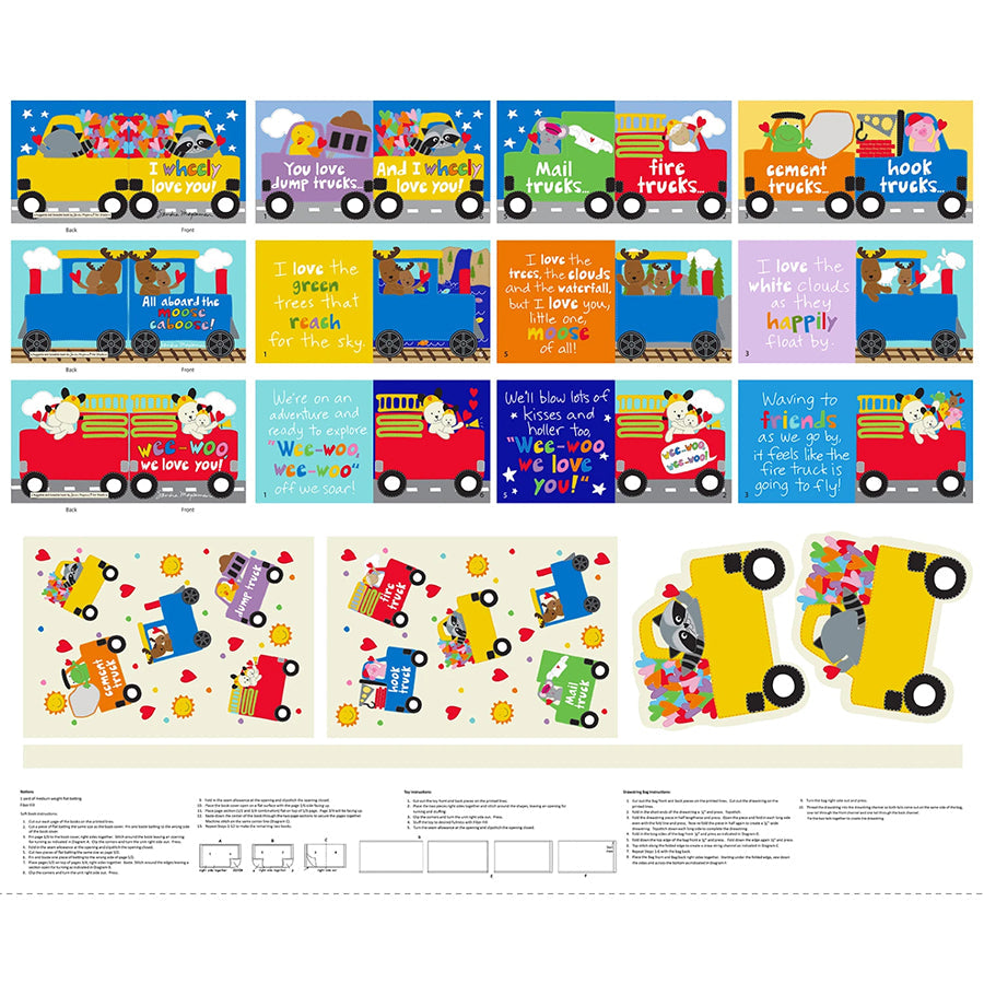 Huggable & Loveable 36" I Wheely Love You Three Small Books Panel Multi