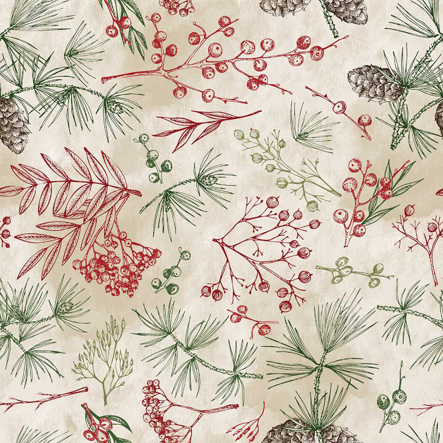 108" Wide Quilt Backing Good Natured Tree Bits Christmas