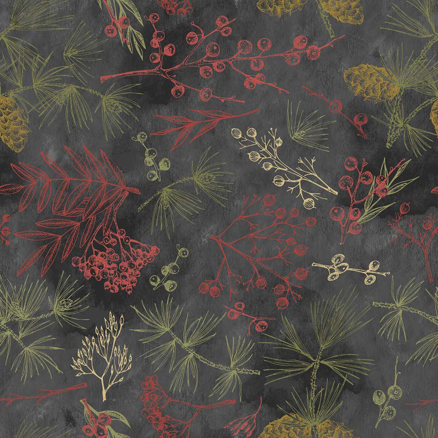 108" Wide Quilt Backing Good Natured Tree Bits Smoke