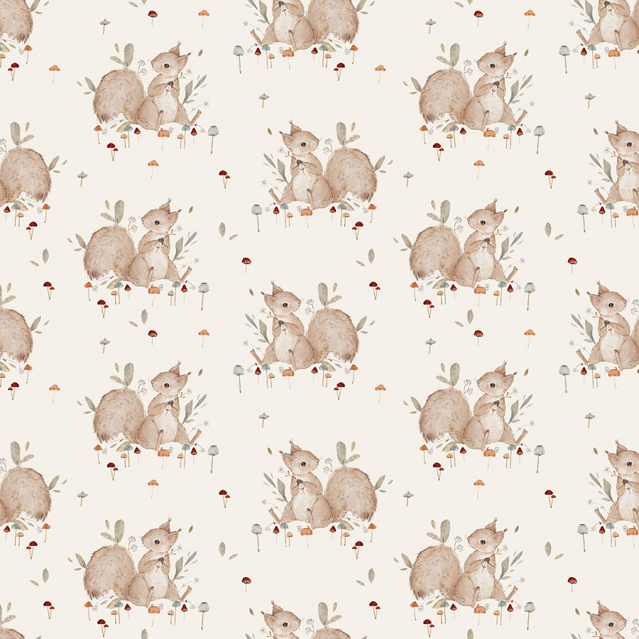 FIGO Charmwood Squirrels Cream 1 Yard Cut
