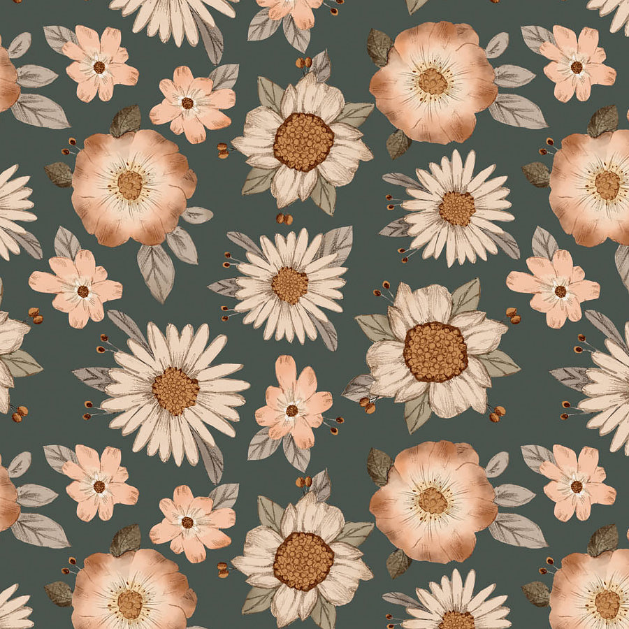 FIGO Charmwood Large Floral Spruce 1 Yard Cut