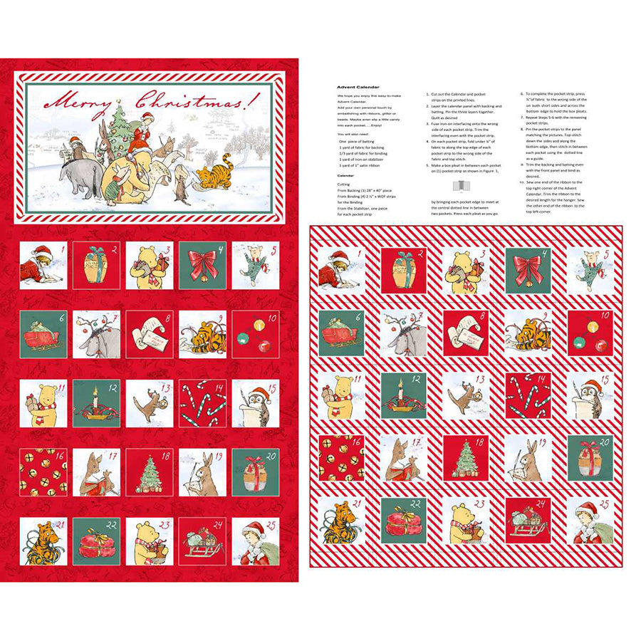 Christmas at Pooh Corner 36" Advent Calendar Panel Red