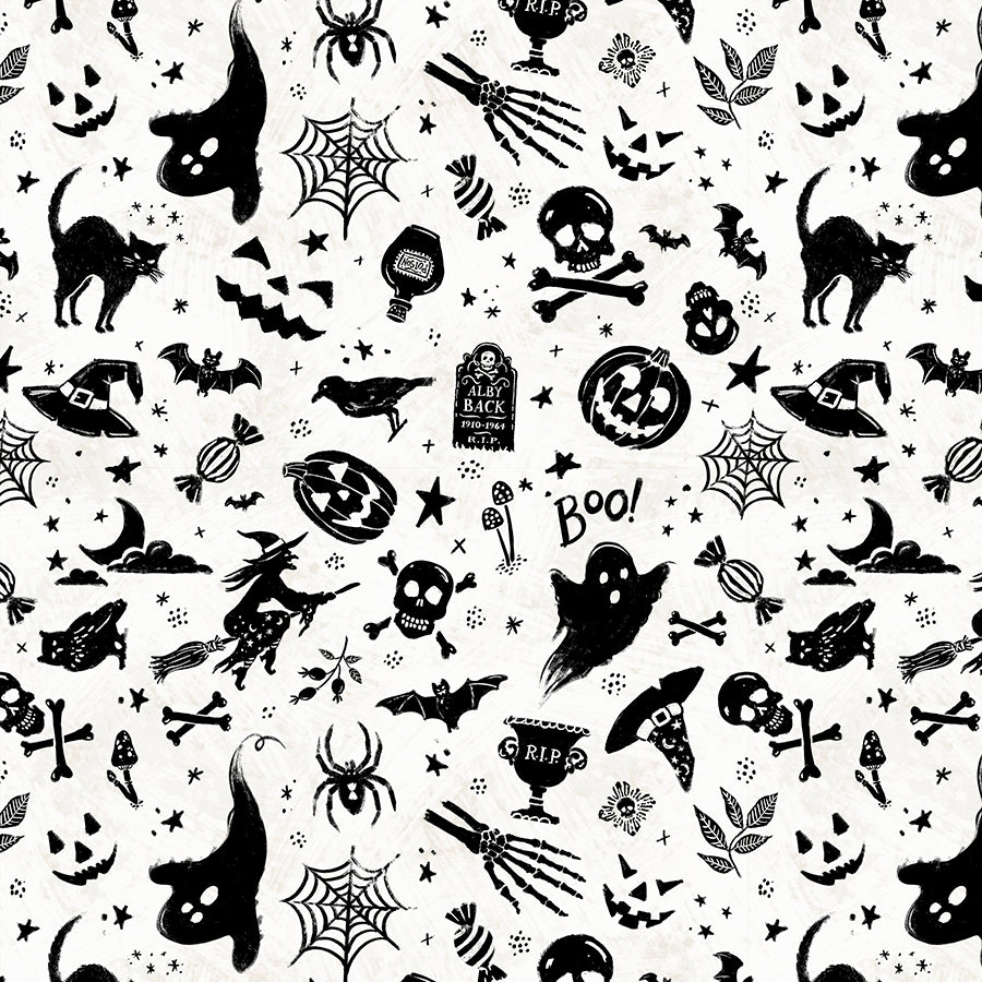 Wilmington Midnight Hauntings Motif Toss Cream 1 Yard Cut