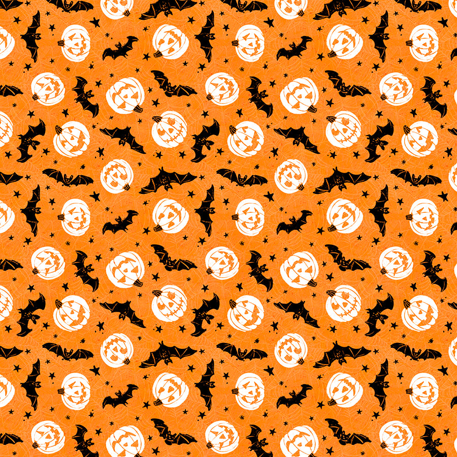 Wilmington Midnight Hauntings Bats & Pumpkins Orange 1 Yard Cut