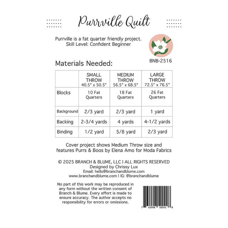 Purrville Quilt Pattern by Branch & Blume
