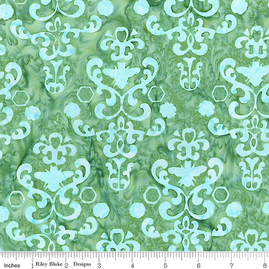 Watercolor Daisies Batiks Damask Winter Mint