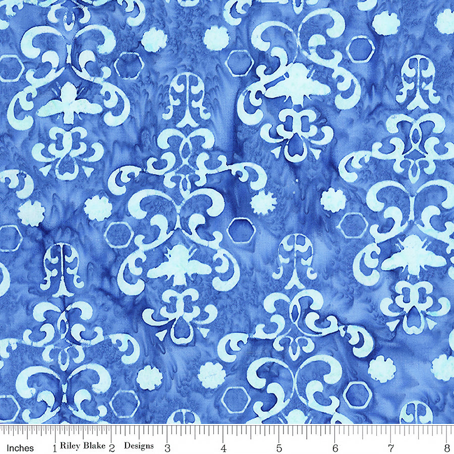Watercolor Daisies Batiks Damask Ocean Blue