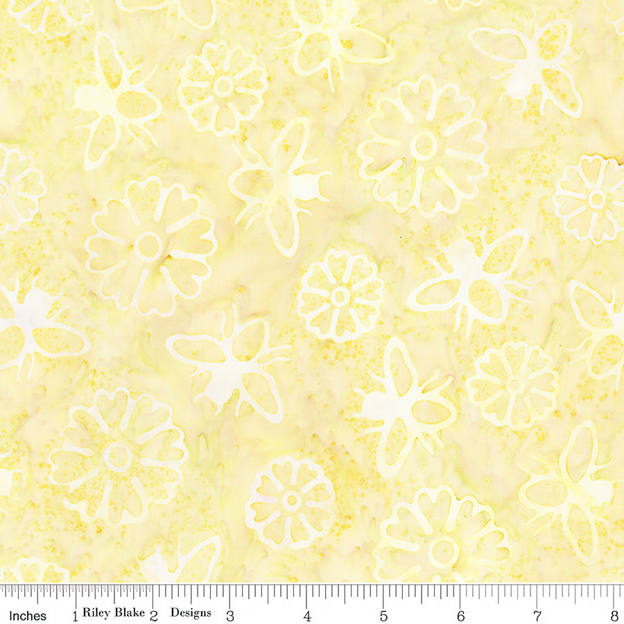 Watercolor Daisies Batiks Petals & Bees Yellow Cream