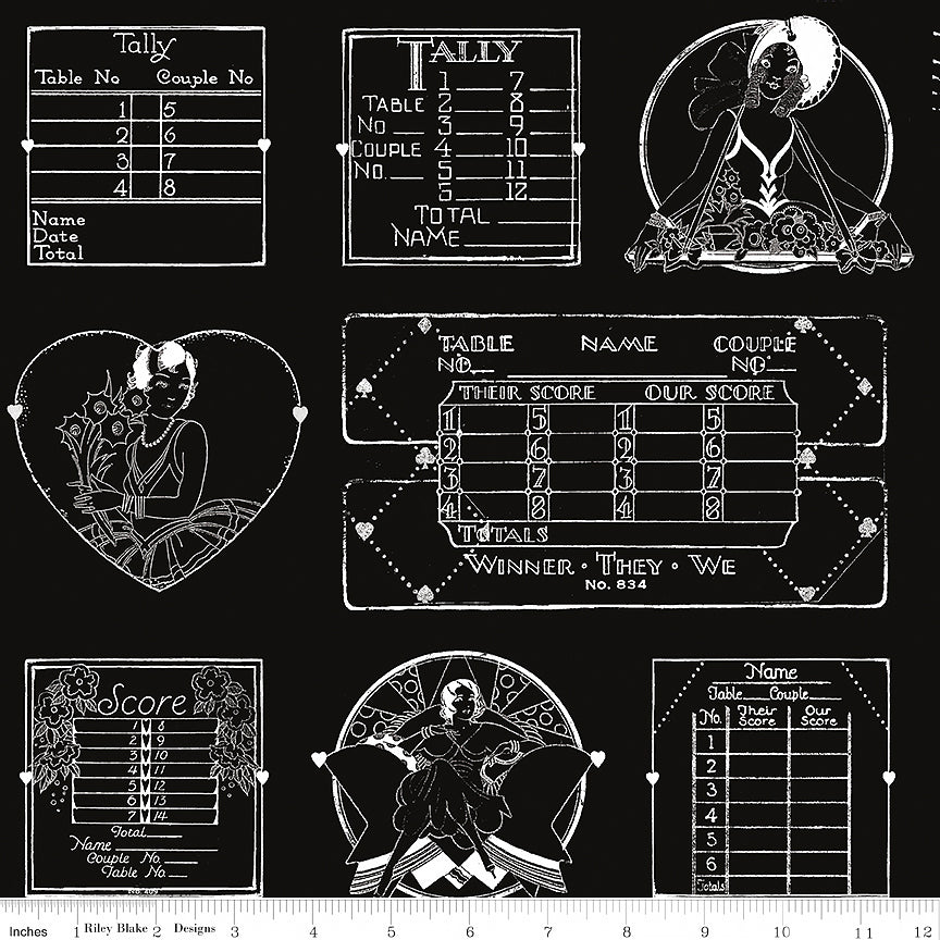Riley Blake Take Heart Tally Card Linework Black 1 Yard Cut