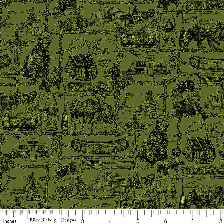 Riley Blake Pine Grove Outlines Green 1 Yard Cut