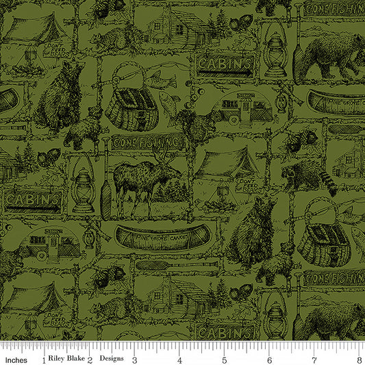 Riley Blake Pine Grove Outlines Green 1 Yard Cut
