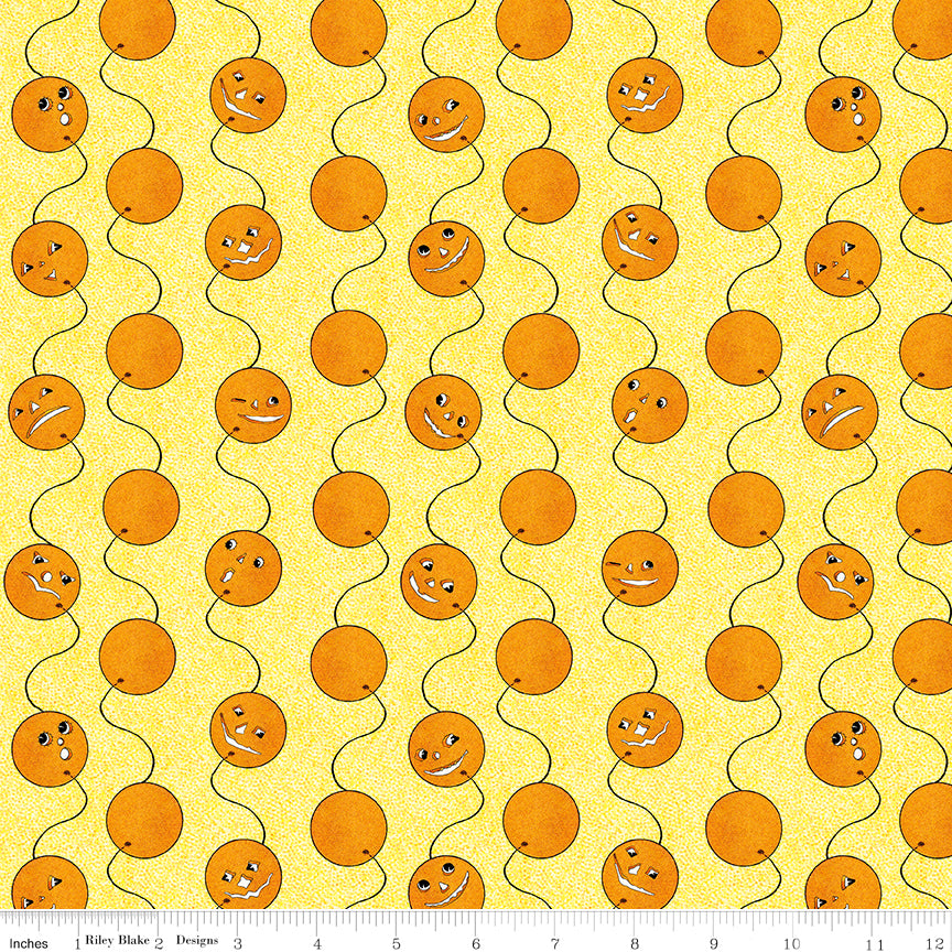 Riley Blake Costume Maker's Act II Jack-O-Lantern Balloons Yellow 1 Yard Cut
