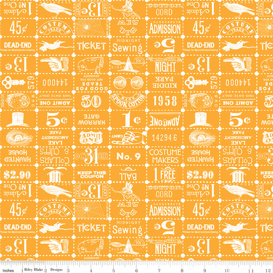 Riley Blake Costume Maker's Act II Ticket Grid Orange 1 Yard Cut