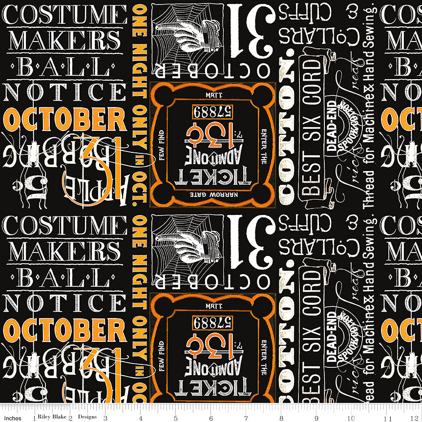 Riley Blake Costume Maker's Act II Ticket Text Black 1 Yard Cut