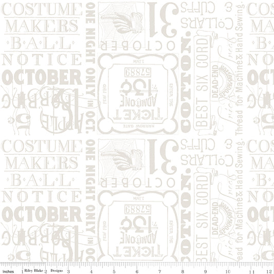 Riley Blake Costume Maker's Act II Ticket Text White 1 Yard Cut