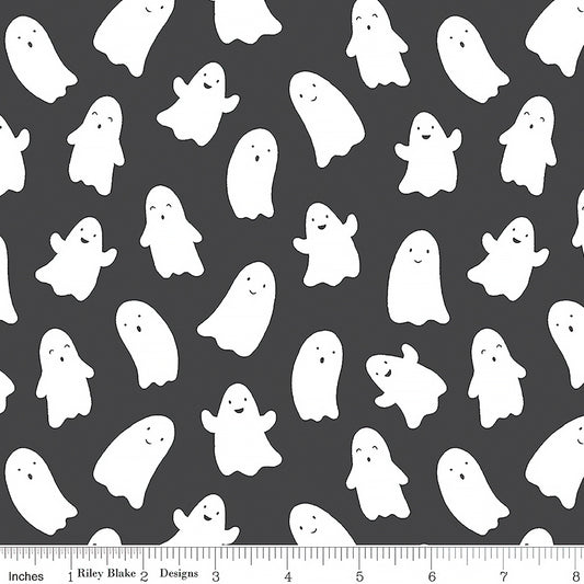 Riley Blake Hey Pumpkin Ghosts Charcoal 1 Yard Cut