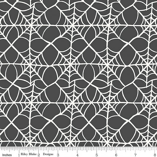 Riley Blake Hey Pumpkin Webs Charcoal 1 Yard Cut