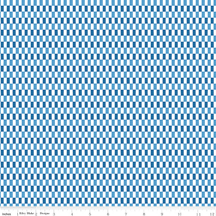 Blue Blooms & Threads Checks White
